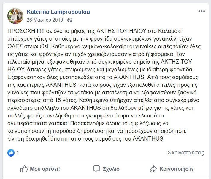 Εξαφανίστηκαν πολλές γάτες από την «Ακτή του Ήλιου» την παραλία του Αλίμου Αττικής 1 AlimosKalamakiAktiIliouKaterinaLampropoulou