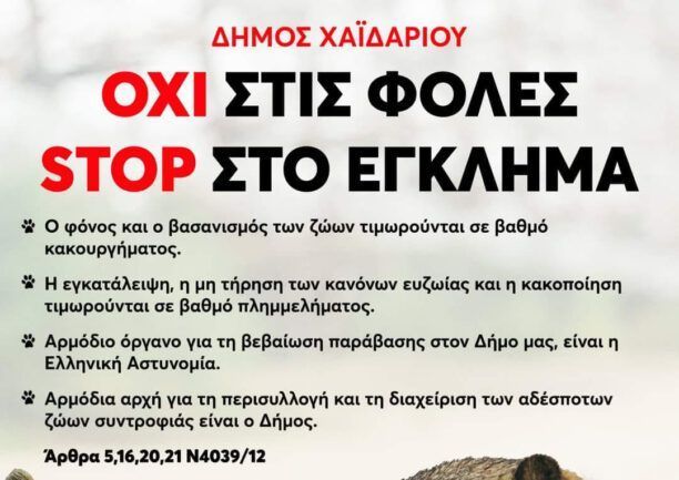 Δήμος Χαϊδαρίου: «ΟΧΙ στις φόλες STOP στο έγκλημα»