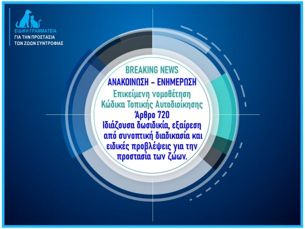 Αναδίπλωση μετά τις αντιδράσεις για το ακαδίωκτο των αιρετών σχετικά με τ'αδέσποτα δίνει το Υπ. Εσωτερικών μέσω της Ειδικής Γραμματείας